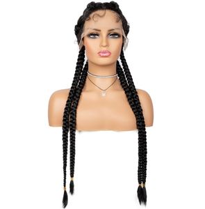 Double Dutch Braids Wig with Front Lace Heat Resistant Synthetic Hair Wigs for Black Women Fast Express Delivery