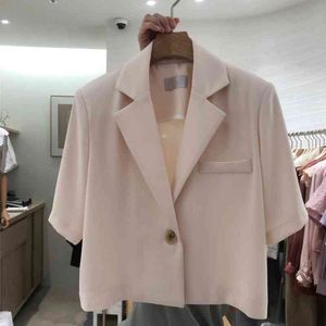夏のシンプルな半袖作物ブレザー女性韓国のファッションソリッドフェムムショートジャケットシックなすべてのマッチ女性トップ210514