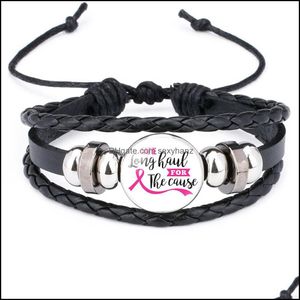 Bracelets, por muito tempo, temos a pulseira de causa para mulheres de c￢ncer de mama, charme de fita de couro da moda f￩ de j￳ias diy j￳ias