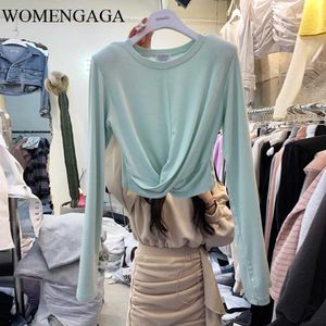 Full Sleeve T-shirt Kvinnors Vår Höst Koreanska Fashionabla Design Cross T Shirt Top Plus Storlek QS5 210603