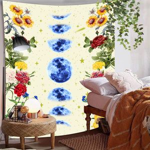 Wall Tapestry Moon Flores Macrame Bohemian India Boho Home Decor Quarto Decoração Acessórios Witchcraft fornece cobertor