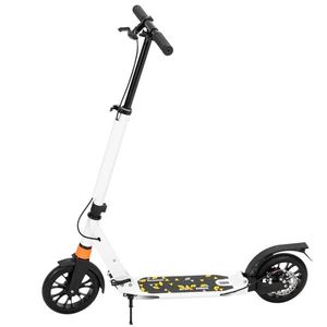 Adjustable Height Folding Scooter for Adults and Kids - Dual Shock Absorbers, White