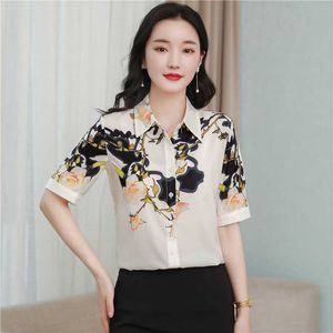 Sommer Koreanische Frauen Shirts Frau Kurzarm Bluse Satin Blusen Büro Dame Weißes Hemd Tops Plus Größe XXL 210531