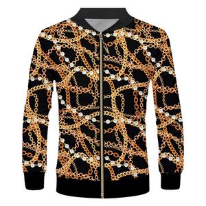 EU-storlek Baroque Style Zipper Jackor Mäns 3D-tryck Guldkedja Lyx Fashion Clothing Grossister Kvinnor Plus Size Tracksuits x0710