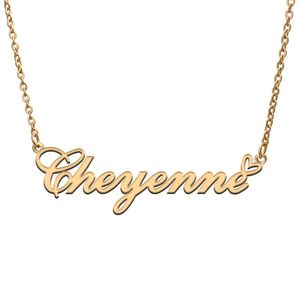 Pendant Necklaces Love Heart Cheyenne Name Necklace For Women Stainless Steel Gold &amp; Silver Nameplate Femme Mother Child Girls Gift