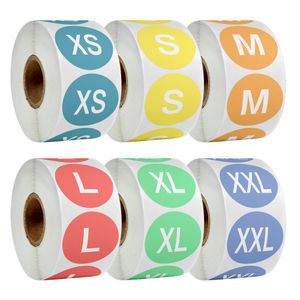 Wholesales 500pcs/roll Clothes Size Labels Matte Coated Paper 6 Sizes Available Children Garment 1inch Circle in Different Colors