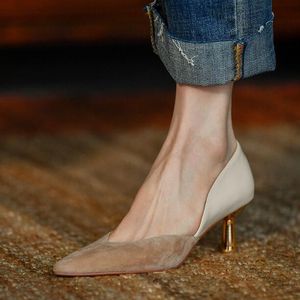 Tasarımcı Kadınlar Yüksek Topuk Ayakkabı Haki Sivri Toes Hakiki Deri Basitlik 6.5 cm Karışık Renkler Sığ Ağız Moda Lady Elbise Ayakkabı