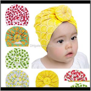 Söt spädbarn baby flickor knut vattenmelon jordgubbe frukt tryck hatt huvudbonader barn toddler barn turban munkar jfp3x hattar o1mik