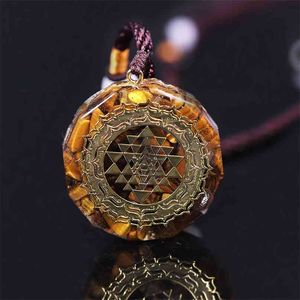 Collana Orgonite Ciondolo Sri Yantra Geometria Sacra Occhio di Tigre Energia Per Donna Uomo Gioielli 210721