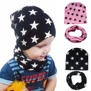 Baby Hat Scarf set Solid Color Cap For Boys Girls Cotton Children Beanie Star Printed Kids Caps Scarves Winter Spring 3Pcs