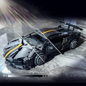 MOC Simulation Super Racing Sports Car Blosts Building Silver Black Gradient 023015 1337pcs Модельные кирпичные наборы для детских игрушек для мальчиков подарки