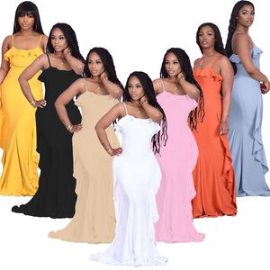 Bulk Womens dresses fashion solid ruffle gallus dress one piece set party evening clubdress women clothes klw6581
