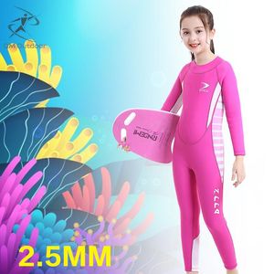 Zużycie pływania 2,5 mm neoprenowy kombinezon dla dziewcząt kombinezon nurkowy jednoczęściowy zestaw dziecięcy