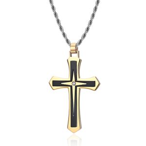 Unisex Edelstahl 316L Schmuck Männer Gold Ton Kreuz Anhänger Halskette 46*30mm Lange Kette Zirkon Kontrast Farbe (6 teile/los)