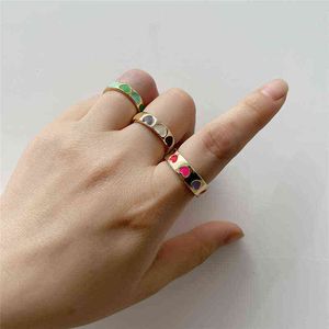 Ins Multicolor Alloy Glossy Oil Drop Love Heart Ring Heart Sweet Cute Rings For Women Girls Fashion Jewelry Gift G1125