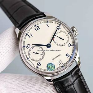 Luxury Watches 500705 Portugieser 42.3mm Stainless Steel 52010 Automatic Mens Watch Sapphire Crystal Silver Dial Leather Strap Gents Wristwatches
