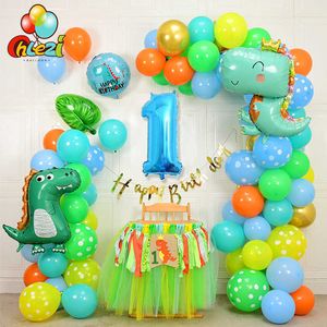 107pcs Cartoon Dinosaur Birthday Balloons Set 32 pollici Numero Foil Ballons Baby 1 2 3 Anni Decorazioni per feste di compleanno Doccia per bambini 210626