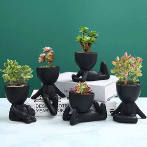 Mini-Aile Saksı 1/5 adet İnsan Şekli Succulents Için Seramik Mini Masaüstü Pot Sevimli Bitki Pot Vazo Macetas Pot de Fleur 210615