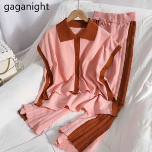 Gaganight Set due pezzi Donna Canotte lavorate a maglia senza maniche e Pantaloni lunghi a gamba larga Completi Casual Maglieria estiva Tuta 210519