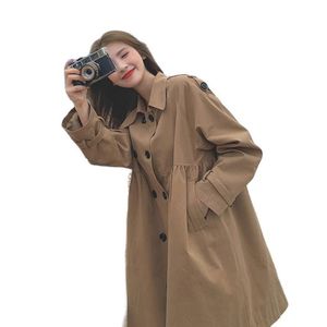 Kadın trençkotları kadın bir yazı tipi rüzgarlık orta uzunlukta ceket2021 kadın bahar sonbahar gündelik ceket Fransız çift göğüslü Kore gevşek coa