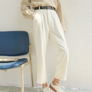 Autumn Korea Fashion Women High Waist Cotton Corduroy Harem Pants All-matched Casual Solid White Trousers V9 210512