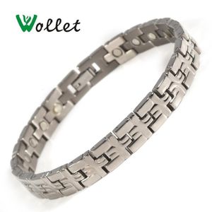 Wollet Jewelry Pure Titanium Magnetic Bracelet Bangle For Women One Row All Bio Magnets Silver Color Pain Relief Link Chain