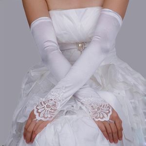 Luvas de vestido de casamento nupcial Longo de dedos longos bordados liso branco preto luvas vermelhas