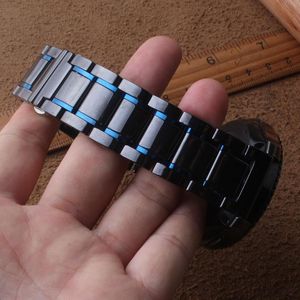 Смотреть полосы Керамические Керамические Часы Bracelets Ремешок Черный с синим цветом 20 мм 21 мм 22 мм 23 мм 24 мм Часы аксессуары Модный пояс для мужчин запястье