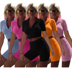 여름 스포츠 정장 디자이너 옷을위한 여성 Tracksuits 2021 패션 솔리드 컬러 레저 슬림 허리 스포츠 정장 두 조각 세트