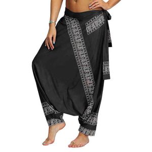 Yeni Bayan Harem Yoga Pantolon, Ayarlanabilir Kemer Yüksek Bel Rahat Plaj Pantolon Baggy Hippi Boho Aladdin Pantolon H1221