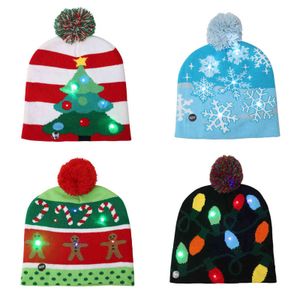 LED Christmas Hat Sweater Knitted Beanie Christmas Light Up Knitted Hat Christmas Gift for Kids Xmas 2022 New Year Decorations Y1118