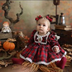 1-6Y Girls Girls Red Dress Bambino Bambino Bambino Ragazze Lace Ruffles Tutu Party Dress Plaid Xmas Costumes Bambini Vestiti Q0716