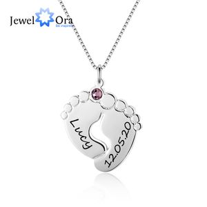 Designer Necklace Luxury Jewelry JewelOra Personalized Baby Feet with Birthstone Silver Color Custom Name Pendant Gift for Mother Mom