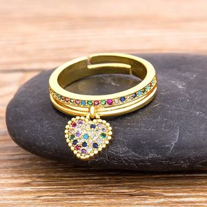 Fashion 6 Styles Heart Shaped Rings For Women Gold Color Adjustable Ring Best Party Wedding Anniversary Jewelry Gift