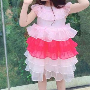 Summer Dress Princess Party es Color Mesh Cake Kid Clothes Girls' Children 210528