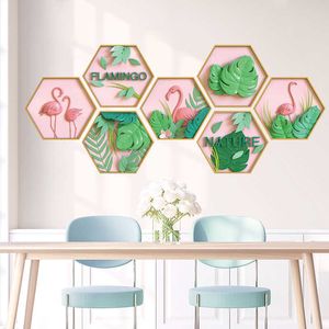 Romântico rosa flamingo adesivos diy plantas verdes decalques de parede para crianças quartos sala de estar decoração de casa