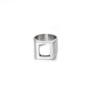 2021 minimalist ins square hollow ring men's cold hip hop personality retro index finger titanium steel accessories