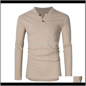 T-shirts Tees s Clothing Apparel Drop Leverans 2021 FashionT-tröja Långärmad Stor Storlek Mens Custom Button Solid Färgskjorta Svart S-2X