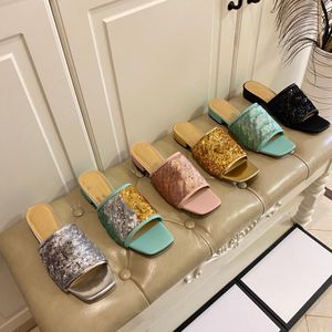 2022-Luxury Designer Slipper Women Sandals TOP-Quality Fashion Super Classic Casual Square head sequins Sandy Flip Flops Size 35-41 With box