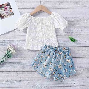 Conjuntos de roupas de terno de verão Top + Flower Short 2 Pcs Crianças Traje Girls 2 a 6 Anos 210528