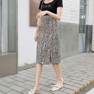 Fashion Summer Skirt A-Line Long Vintage Padrão Poliéster Elastic S para Mulheres Cintura Alta Roupas S 210604
