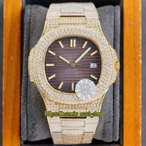 Wholesale brown diamonds jewelry resale online - eternity Jewelry Watches RRF V2 Upgrade version Cal Automatic Brown Dial Iced Out Mens Watch Diamond inlay Gold Case Steel Diamonds Bracelet Hip hop