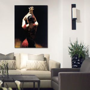 Handmade Canvas Art Oil Paintings Flamenco Dancer in Red Modern Figure Beautiful Woman Artwork for Home Wall Decor