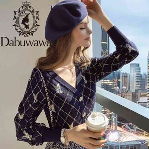 Dabuwawa Casual Rabbit Argyle Knitted Cardigan Women Cardigan Long Sleeve V-Neck Female Single Breasted Sweaters DO1AJS007 210520