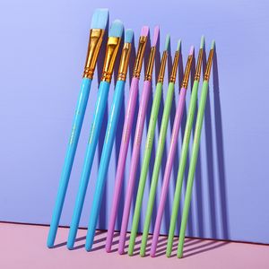 Ucanbe 10st Colorful Paint Brush Halloween Färgmålning Makeupborstar Set Wooden Pole Make Up Pen