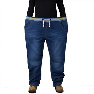 Jeans män elastiska midja plus storlek full längd denim byxor mycket stora 36 till 48 210716