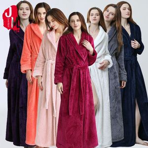 Women's Sleepwear Women Extra Long Warm Coral Fleece Bathrobe Winter Thick Flannel Thermal Bath Robe Kimono Dressing Gown Bride Peignoir