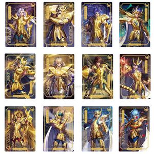 12 pçs / set original Saint Seiya 30th Aniversário Limited Cartão Brilhante Exclusivo Gold Saint Figure Cartão Comemorativo Carro Brinquedos G220311