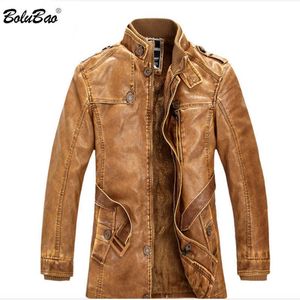 BOLUBAO Men Winter Leather Suede Jacket Brand Fleece Lined Thick Warm Casual Motorcycle Male Long Faux Leather Coats 211009