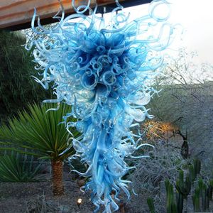 Medelhavet blå ljuskrona lampa lyxig stor hand blås glas dekorativa kristall ljuskronor hängande kedja hängande belysning 40 med 60 tum